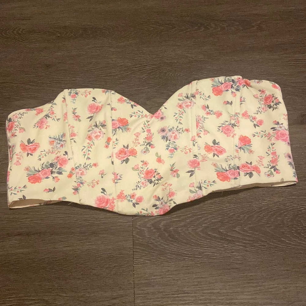 White fox yellow crop top with pink flowers